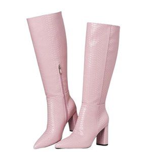 Women's Light Pink Snakeskin Knee High Boots